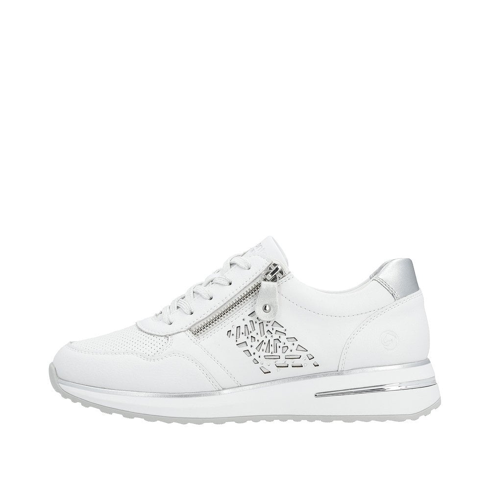 Remonte D1G00 Lace & Zip Up Wedge Trainers - White Silver - image 007 |ww_colour=white-silver|ww_order=007|