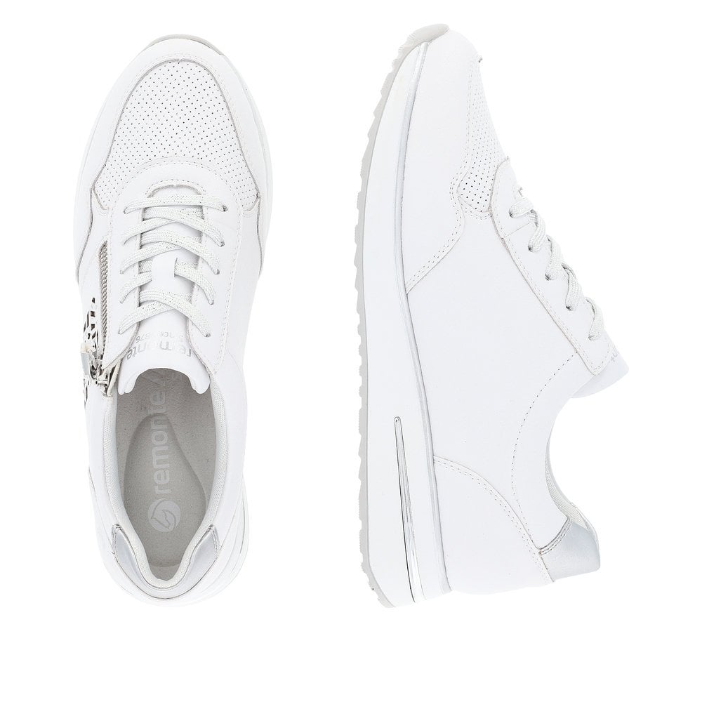Remonte D1G00 Lace & Zip Up Wedge Trainers - White Silver - image 009 |ww_colour=white-silver|ww_order=009|