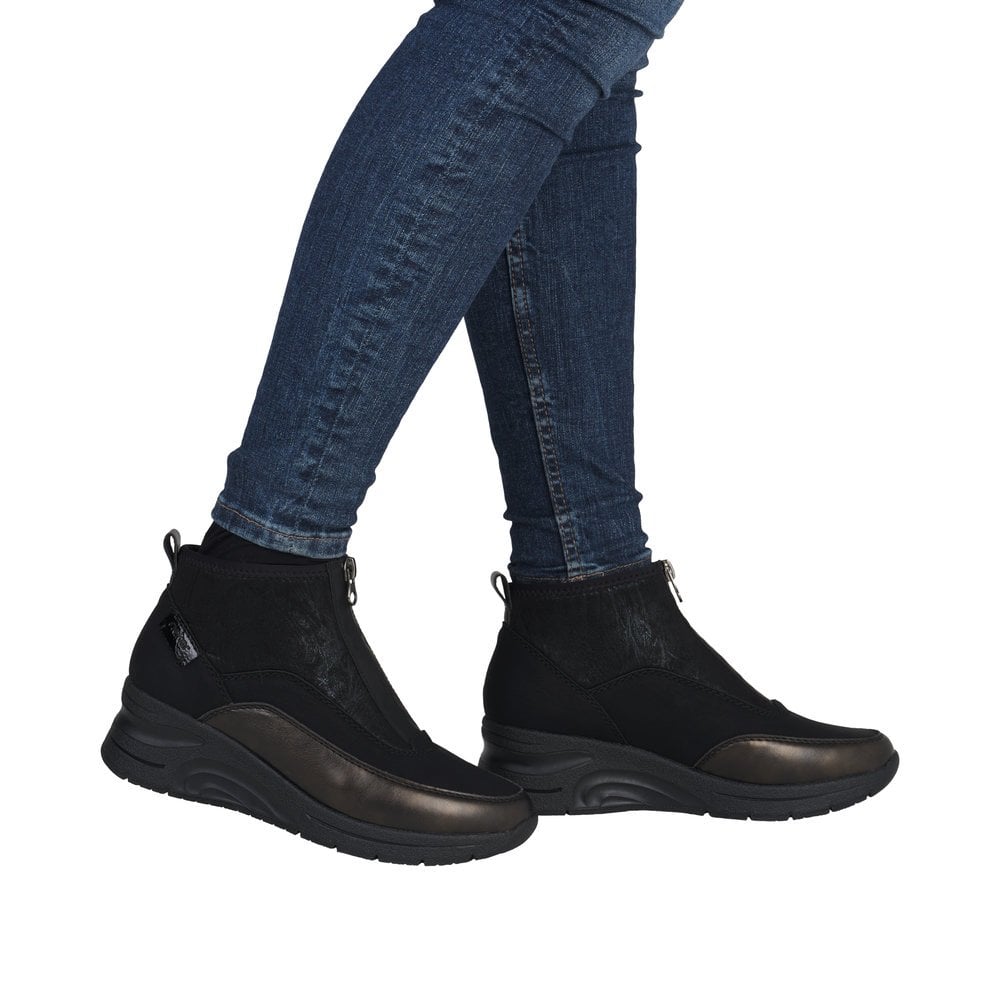 Rieker N9362 Athens Zip Up Ankle Boots - Black Combi - image 002 |ww_colour=black-combi|ww_order=002|