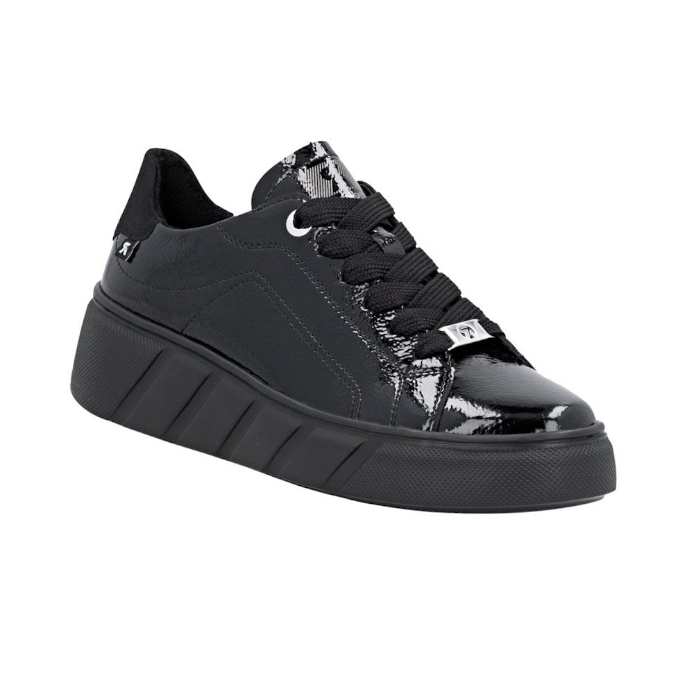 Rieker W2601 Leather Lace-up Trainer - Black Patent - image 001 |ww_colour=black-patent|ww_order=001|