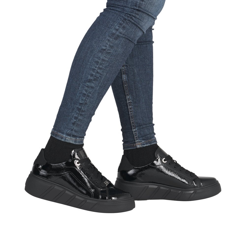 Rieker W2601 Leather Lace-up Trainer - Black Patent - image 002 |ww_colour=black-patent|ww_order=002|