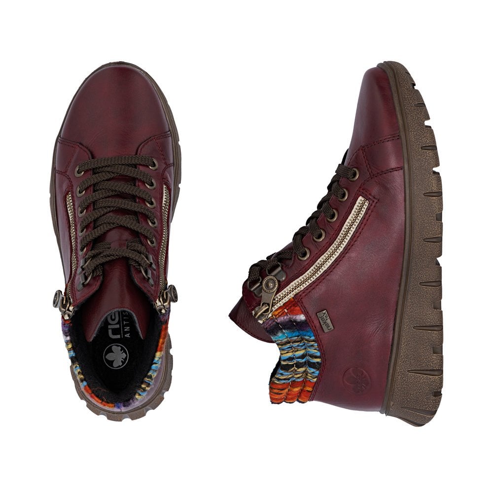 Rieker N1305 Wide Fit Water Resistant Lace/Zip Up Ankle Boot - Vino/Red - image 002 |ww_colour=vino-red|ww_order=002|