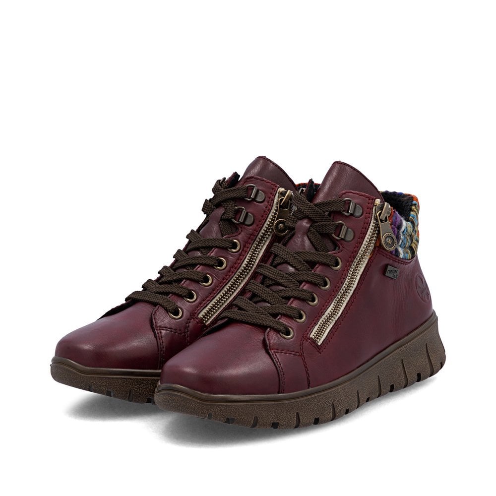 Rieker N1305 Wide Fit Water Resistant Lace/Zip Up Ankle Boot - Vino/Red - image 003 |ww_colour=vino-red|ww_order=003|