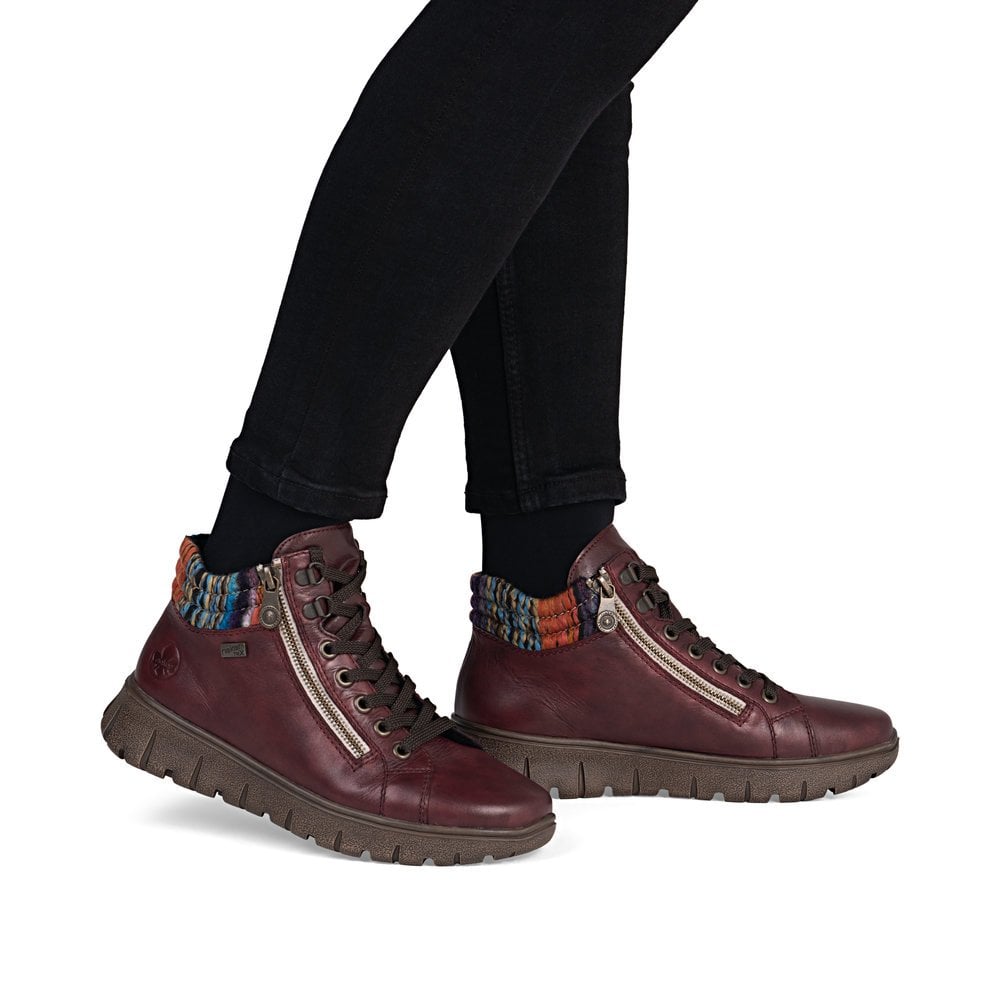 Rieker N1305 Wide Fit Water Resistant Lace/Zip Up Ankle Boot - Vino/Red - image 004 |ww_colour=vino-red|ww_order=004|