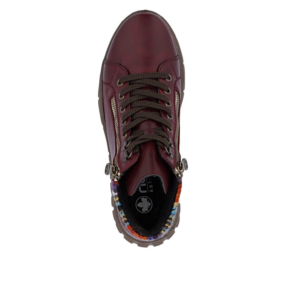 Rieker N1305 Wide Fit Water Resistant Lace/Zip Up Ankle Boot - Vino/Red - image 008 |ww_colour=vino-red|ww_order=008|