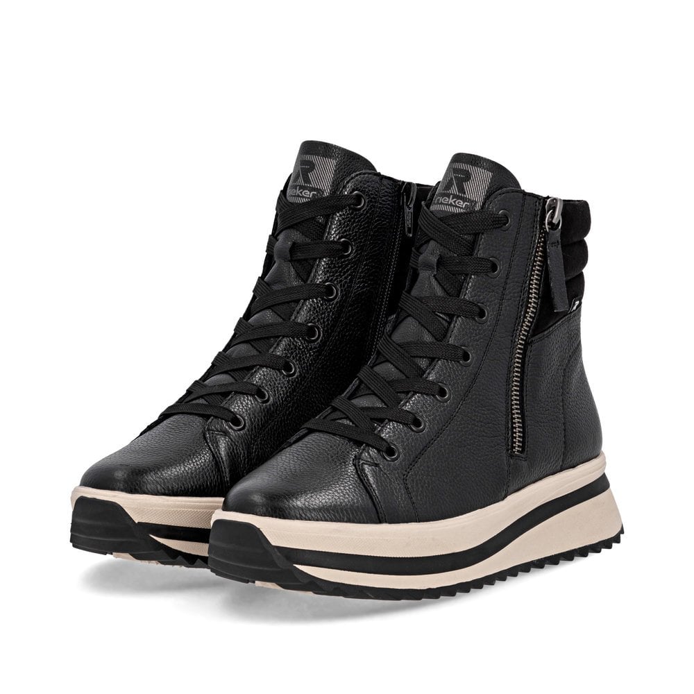 Rieker W3870 Platform Zip/Lace Up Ankle Boot - Black - image 003 |ww_colour=black|ww_order=003|