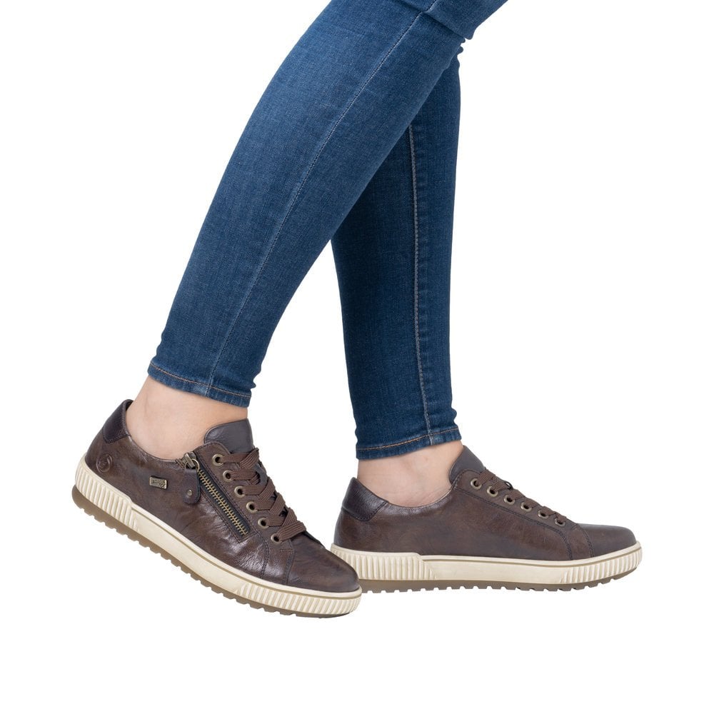 Remonte D0700 Water Resistant Lace & Zip Up - Dark Brown - image 002 |ww_colour=dark-brown|ww_order=002|