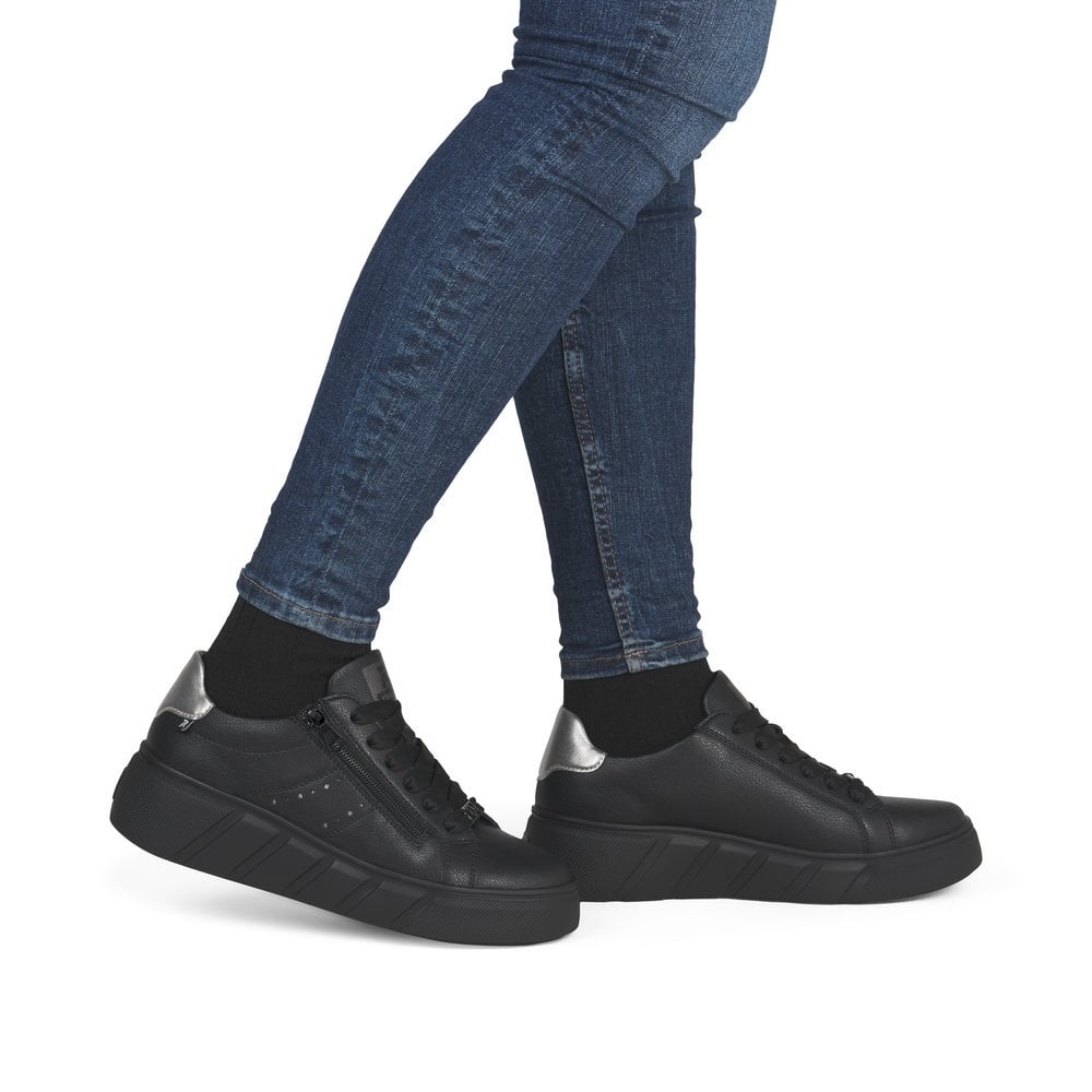 Rieker W2605 Lace Up/Zip trainer - Black - image 002 |ww_colour=black|ww_order=002|