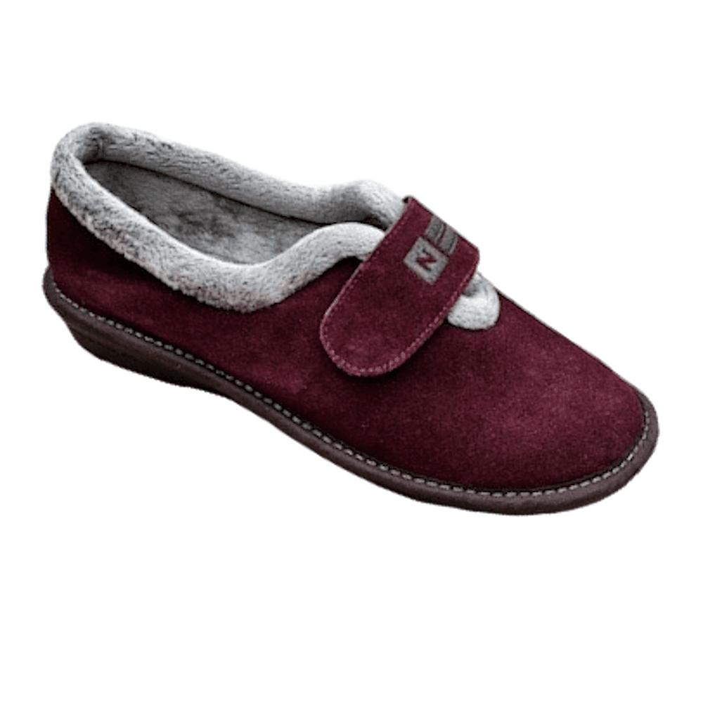 Nordikas Womens Full Suede Slipper with Hook & Loop Fastening - Burdeos/Burgundy/GREY - image 001 |ww_colour=burdeos-burgundy-grey|ww_order=001|