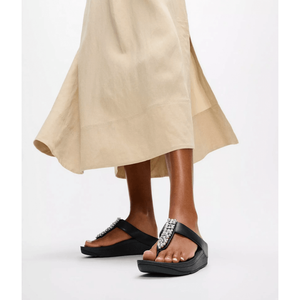 Fitflop Fino Pearls and Crystal Toe Post Sandal - Black - image 004 |ww_colour=black|ww_order=004|