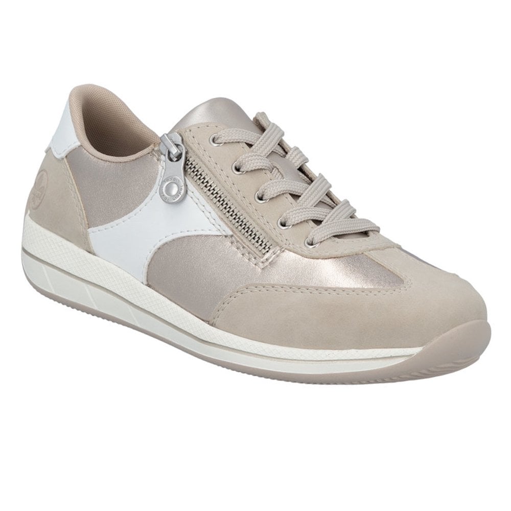 Rieker N1103 Wide Fit Lace/Zip-up Trainer - Beige Combi - image 001 |ww_colour=beige-combi|ww_order=001|