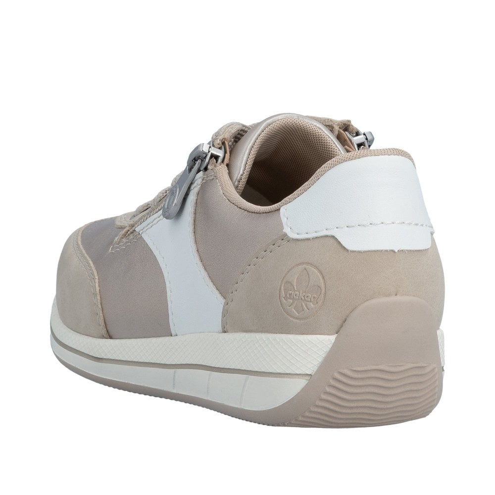 Rieker N1103 Wide Fit Lace/Zip-up Trainer - Beige Combi - image 003 |ww_colour=beige-combi|ww_order=003|