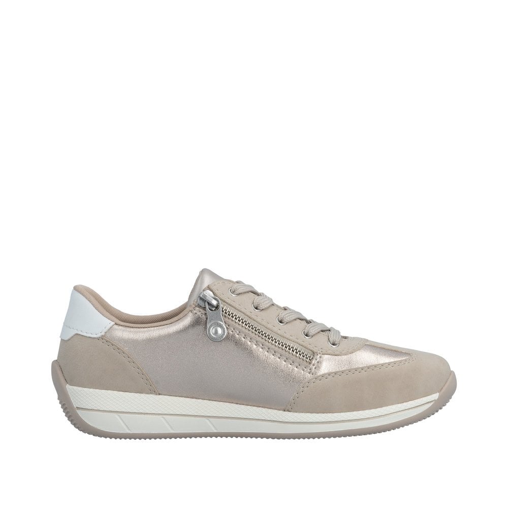 Rieker N1103 Wide Fit Lace/Zip-up Trainer - Beige Combi - image 004 |ww_colour=beige-combi|ww_order=004|