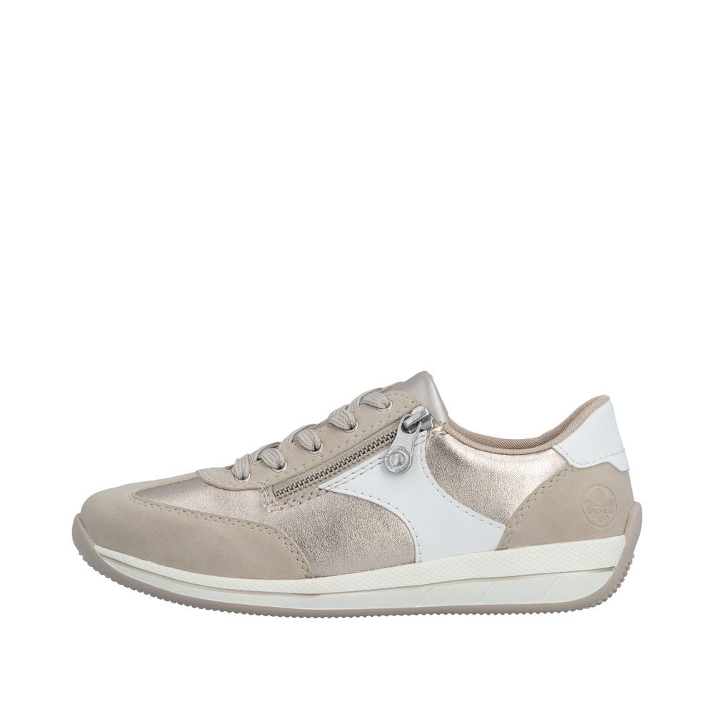 Rieker N1103 Wide Fit Lace/Zip-up Trainer - Beige Combi - image 005 |ww_colour=beige-combi|ww_order=005|