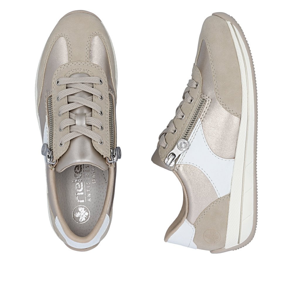 Rieker N1103 Wide Fit Lace/Zip-up Trainer - Beige Combi - image 008 |ww_colour=beige-combi|ww_order=008|