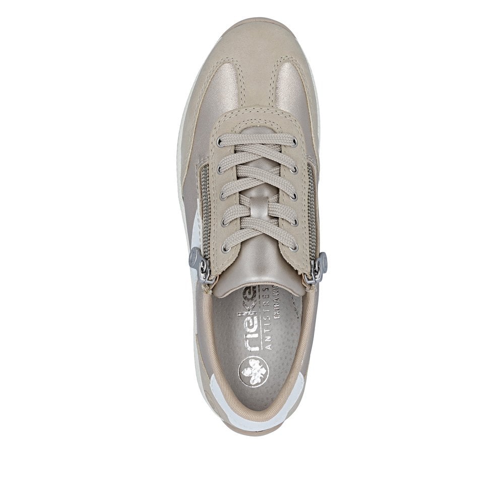 Rieker N1103 Wide Fit Lace/Zip-up Trainer - Beige Combi - image 009 |ww_colour=beige-combi|ww_order=009|