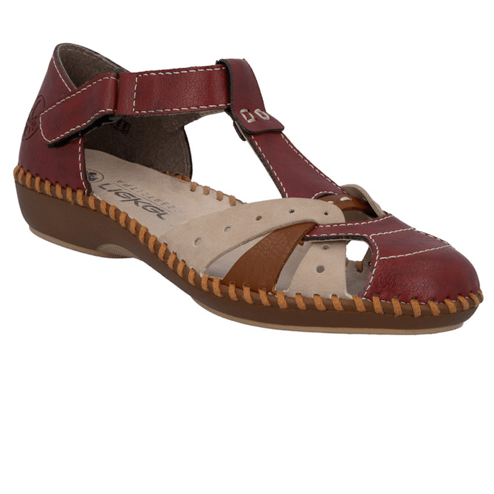 Rieker T Bar Summer Sandal - Red Combi - image 001 |ww_colour=red-combi|ww_order=001|