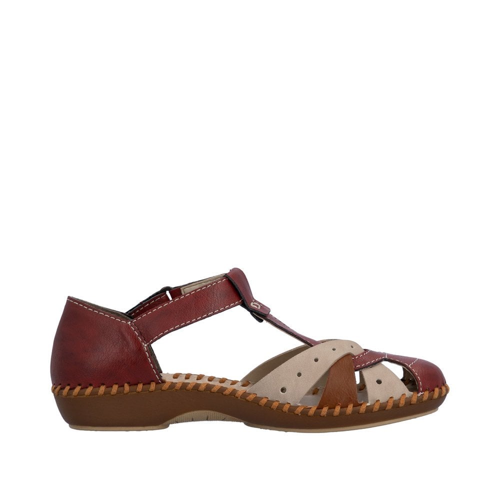 Rieker T Bar Summer Sandal - Red Combi - image 003 |ww_colour=red-combi|ww_order=003|