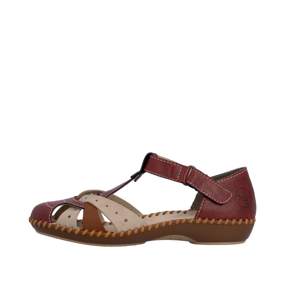 Rieker T Bar Summer Sandal - Red Combi - image 005 |ww_colour=red-combi|ww_order=005|