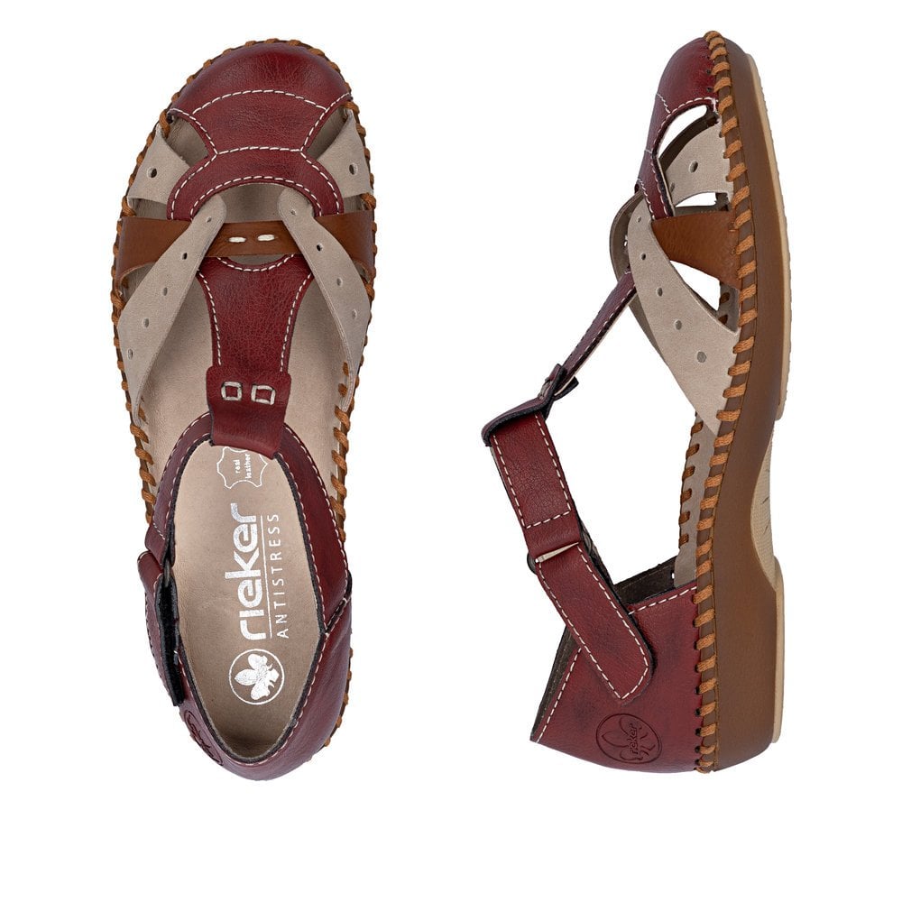 Rieker T Bar Summer Sandal - Red Combi - image 008 |ww_colour=red-combi|ww_order=008|
