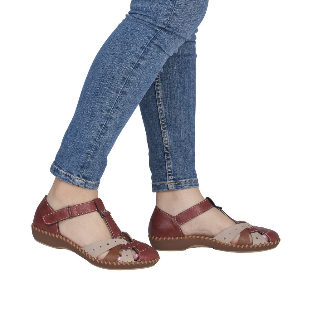 Rieker T Bar Summer Sandal - Red Combi - image 009 |ww_colour=red-combi|ww_order=009|