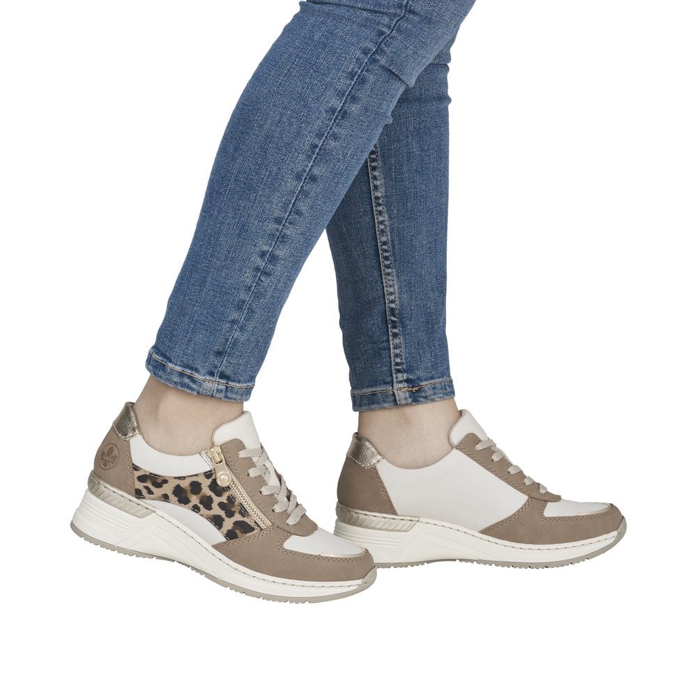 Rieker N4308 Lace & Zip Up Casual Shoe - Beige Combi - image 002 |ww_colour=beige-combi|ww_order=002|