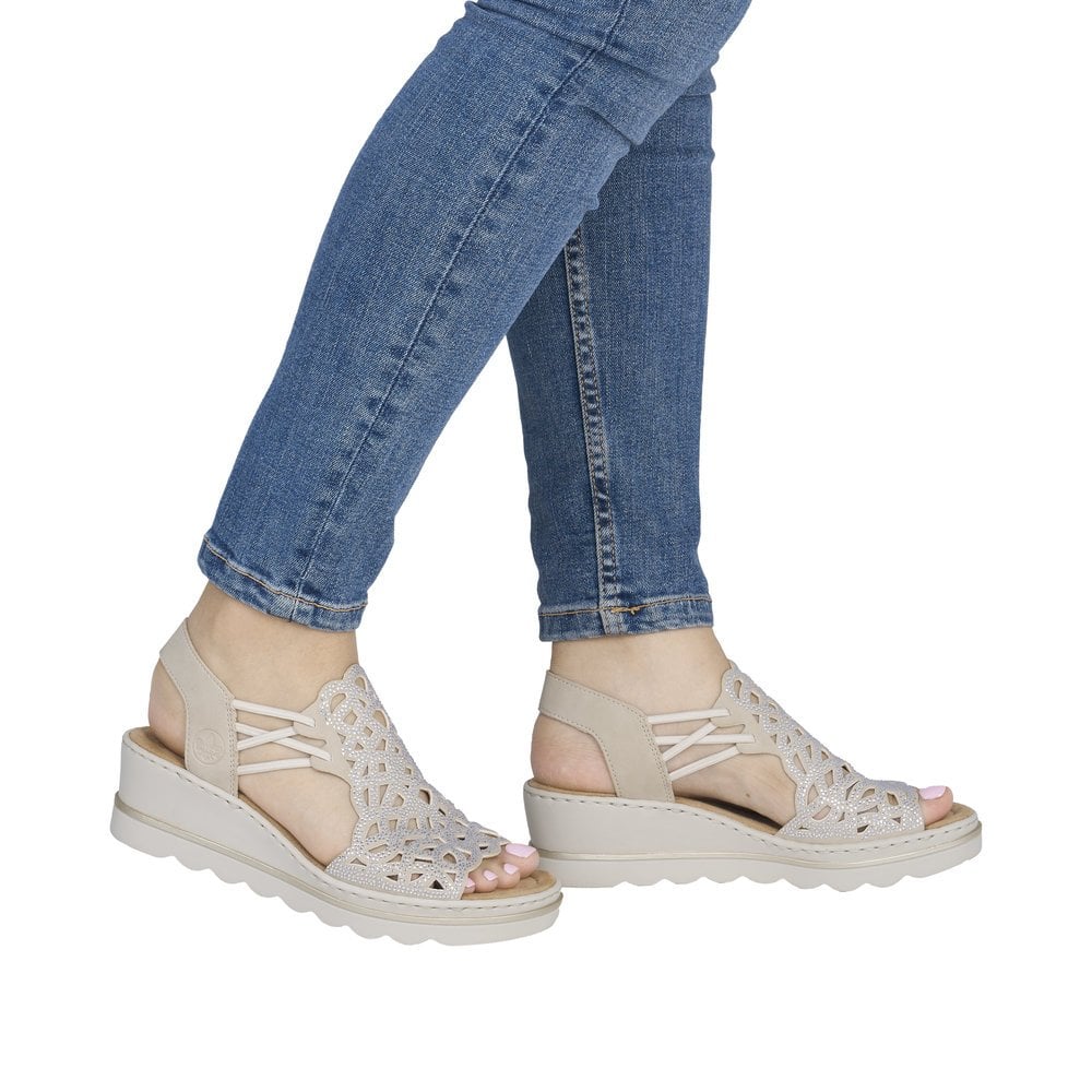 Rieker 67465 Wedge Sparkle Embellished  Sandal - Beige - image 002 |ww_colour=beige|ww_order=002|