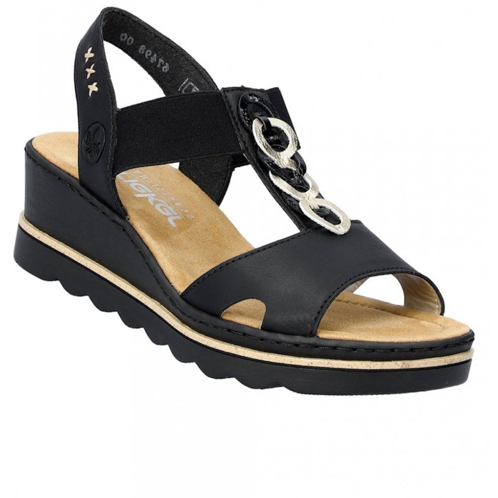 Rieker 67498 Elasticated Wedge Sandal - Black - image 001 |ww_colour=black|ww_order=001|