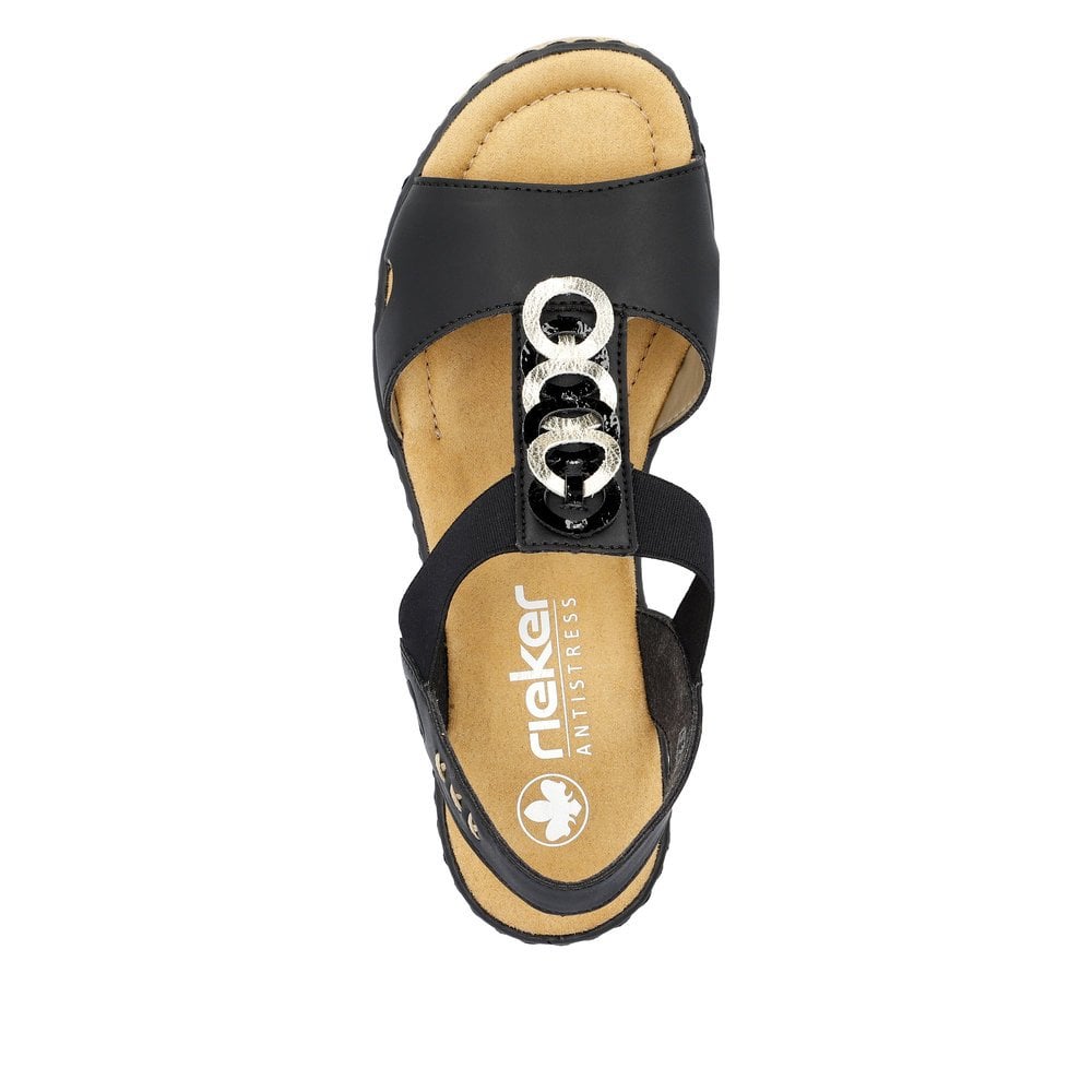 Rieker 67498 Elasticated Wedge Sandal - Black - image 003 |ww_colour=black|ww_order=003|