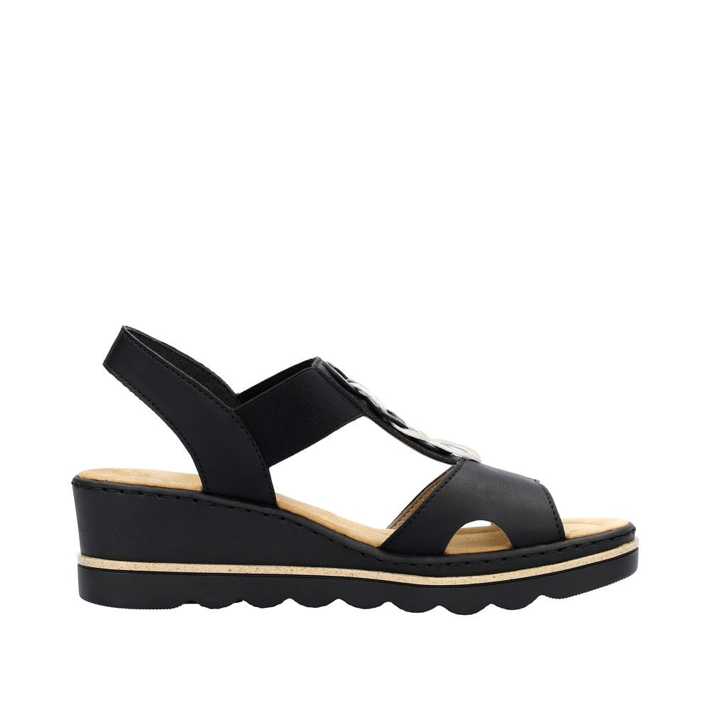 Rieker 67498 Elasticated Wedge Sandal - Black - image 004 |ww_colour=black|ww_order=004|