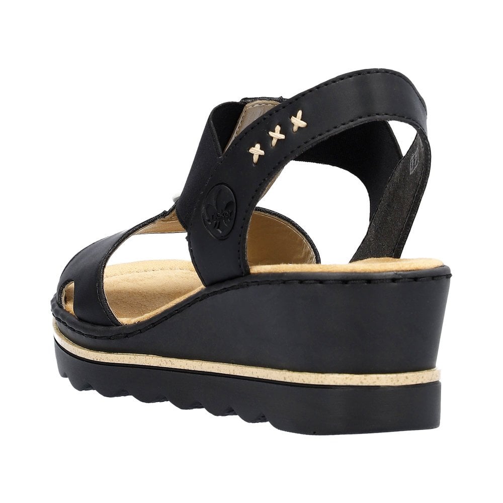 Rieker 67498 Elasticated Wedge Sandal - Black - image 005 |ww_colour=black|ww_order=005|