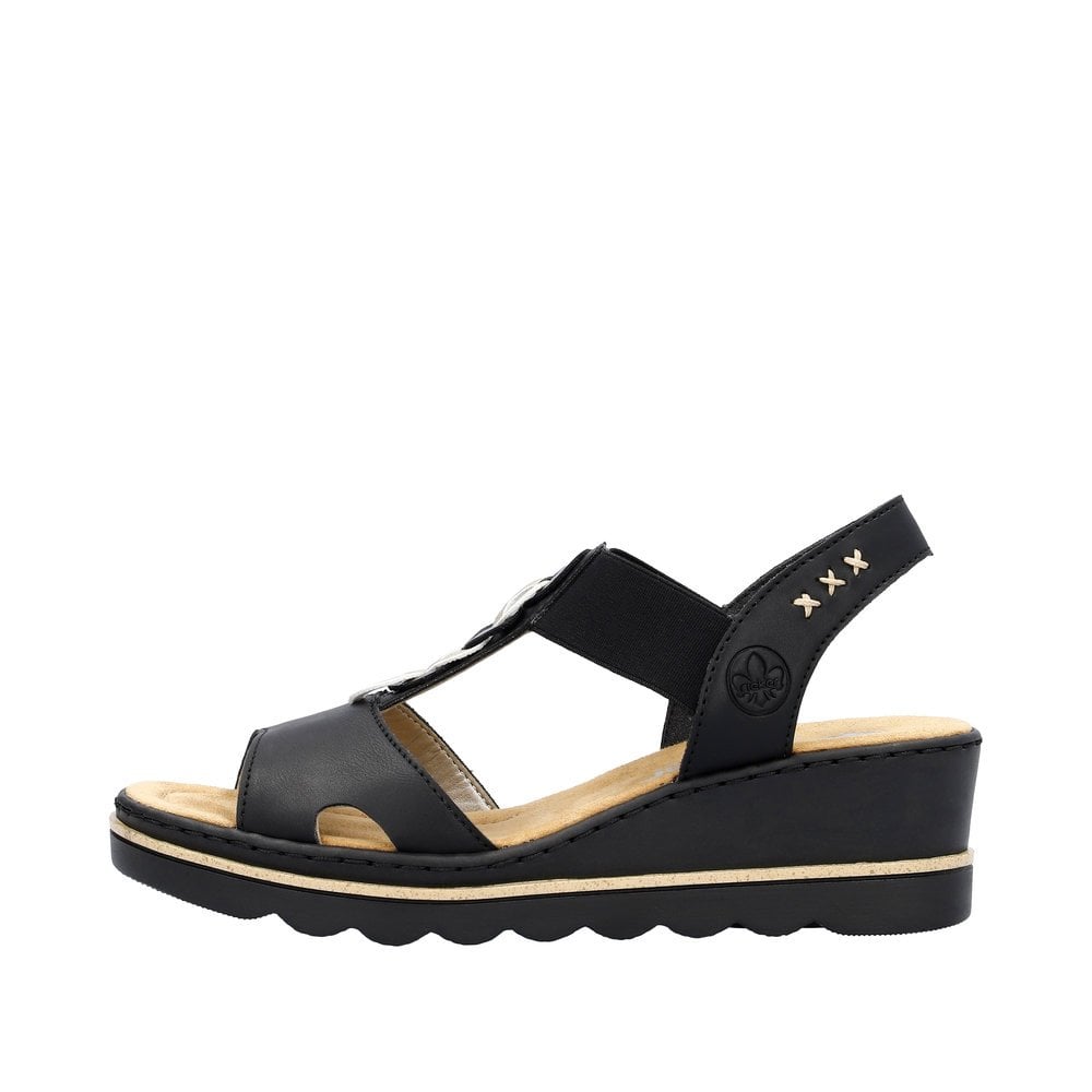 Rieker 67498 Elasticated Wedge Sandal - Black - image 006 |ww_colour=black|ww_order=006|