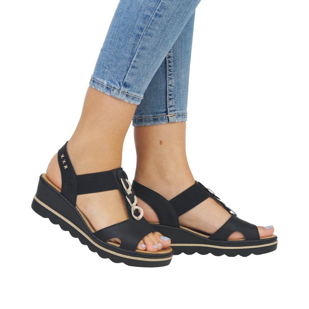 Rieker 67498 Elasticated Wedge Sandal - Black - image 010 |ww_colour=black|ww_order=010|