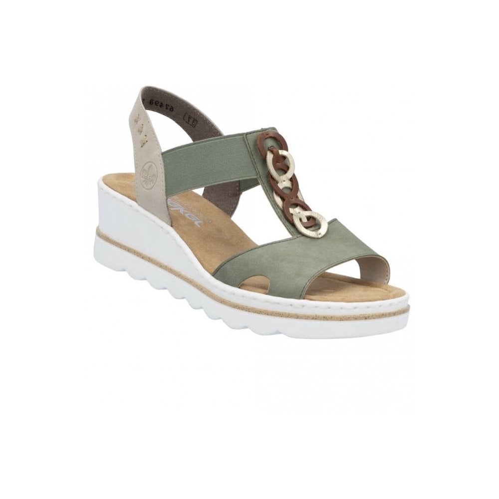 Rieker 67498 Elasticated Wedge Sandal - Green - image 001 |ww_colour=green|ww_order=001|