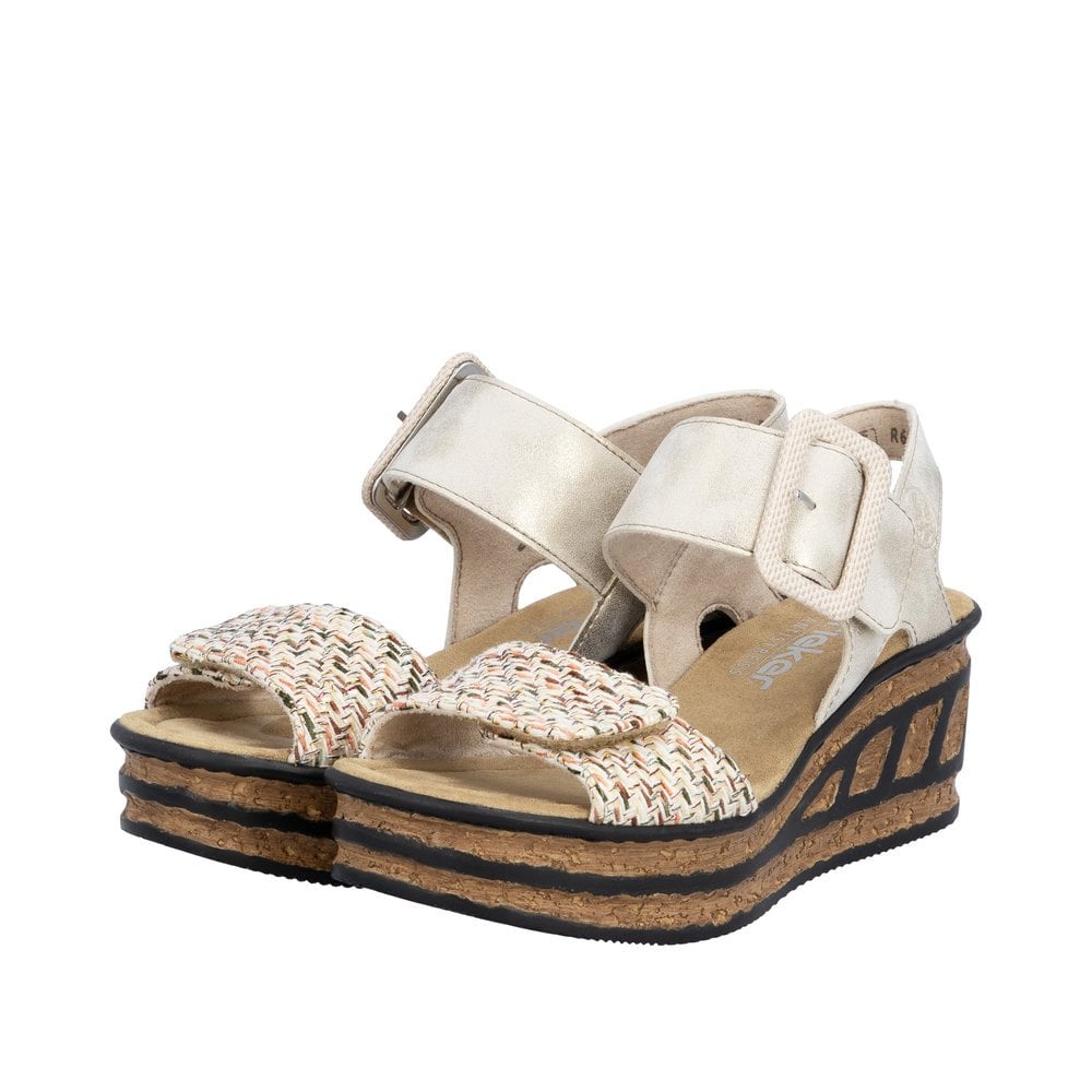 Rieker 68172 Wedge Hook and Loop fastening sandal - Beige - image 002 |ww_colour=beige|ww_order=002|
