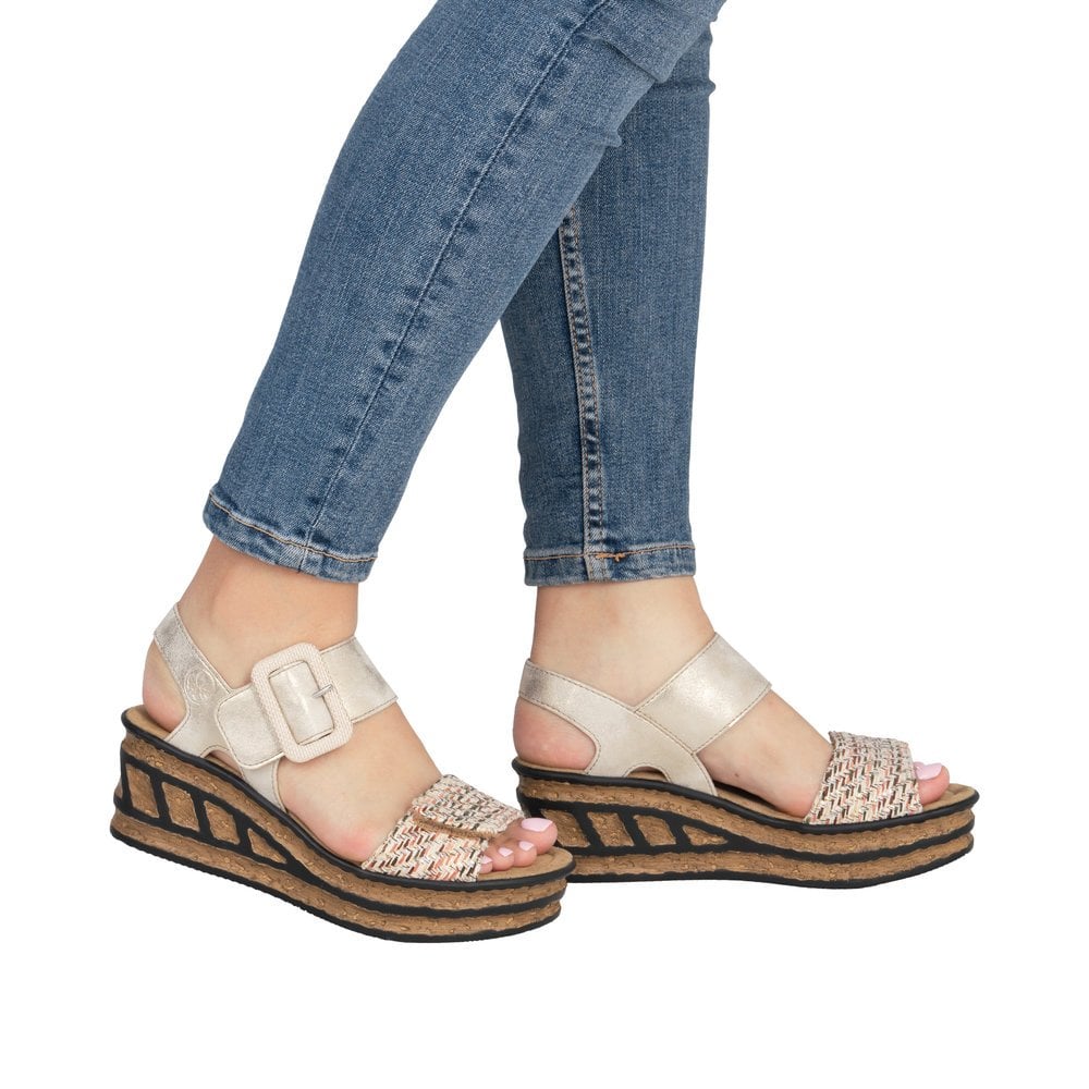 Rieker 68172 Wedge Hook and Loop fastening sandal - Beige - image 010 |ww_colour=beige|ww_order=010|