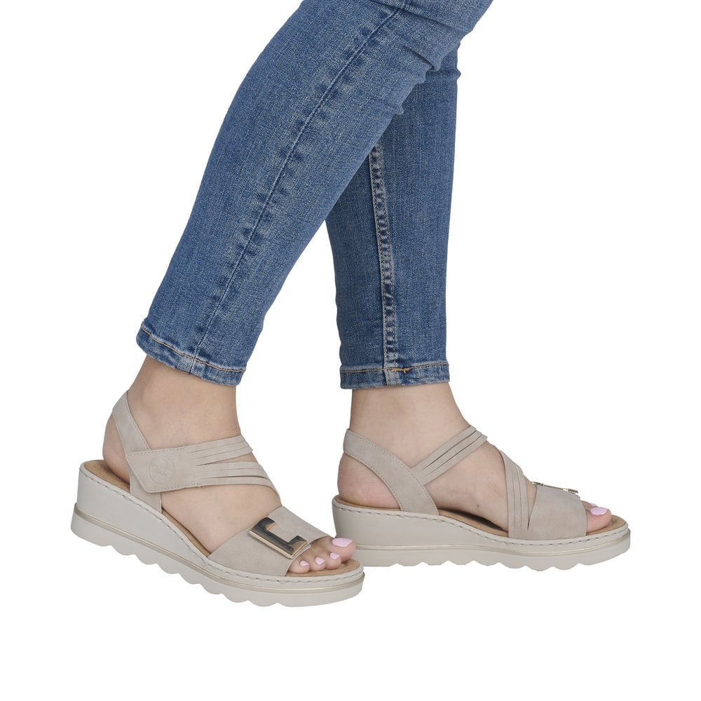 Rieker 67410 Wedge Touch Fastening Sandal - Beige - image 002 |ww_colour=beige|ww_order=002|