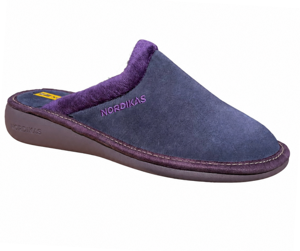 Nordikas 234-8 Natala Womens Marino/Navy Suede Mule Slippers - Updated Sole