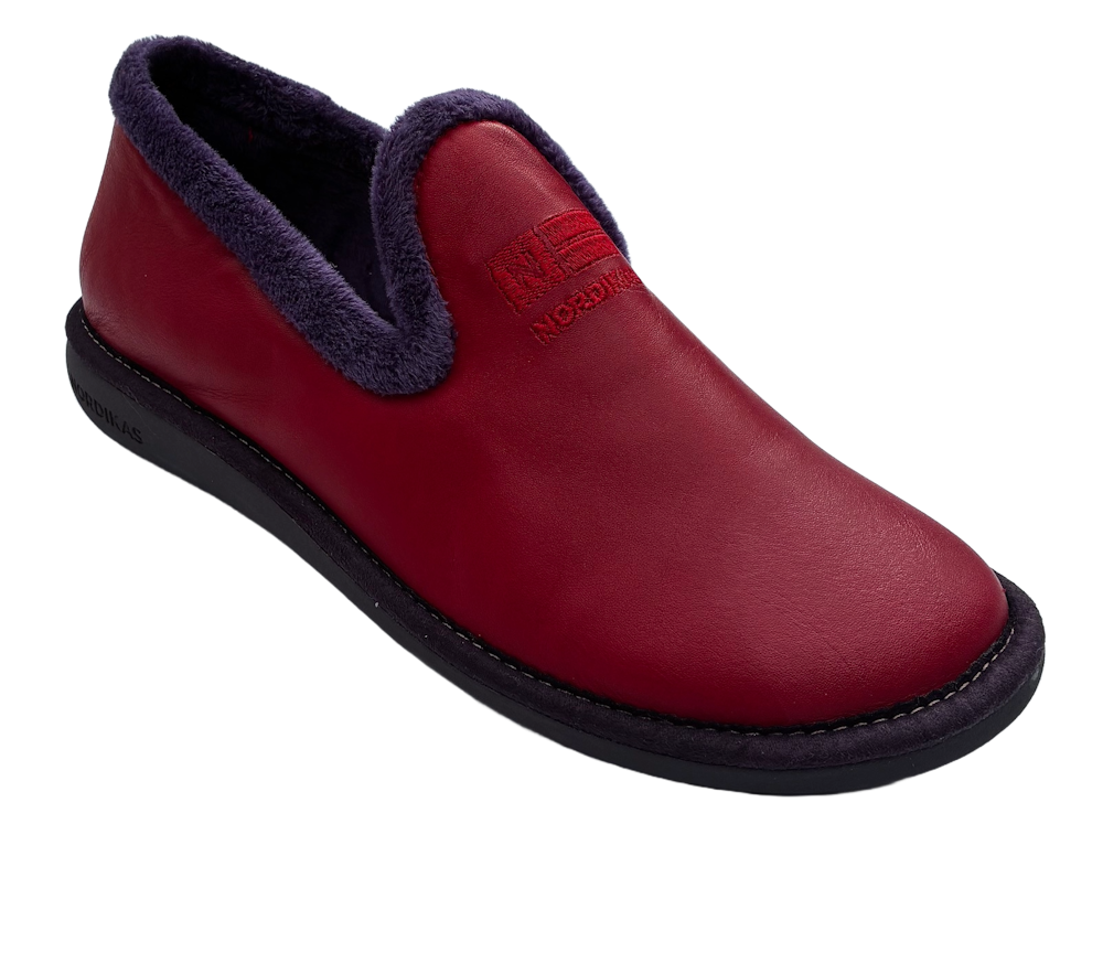 Nordikas Womens Nicola 305-4 Rojo/Red Full Leather Slipper - Updated Sole