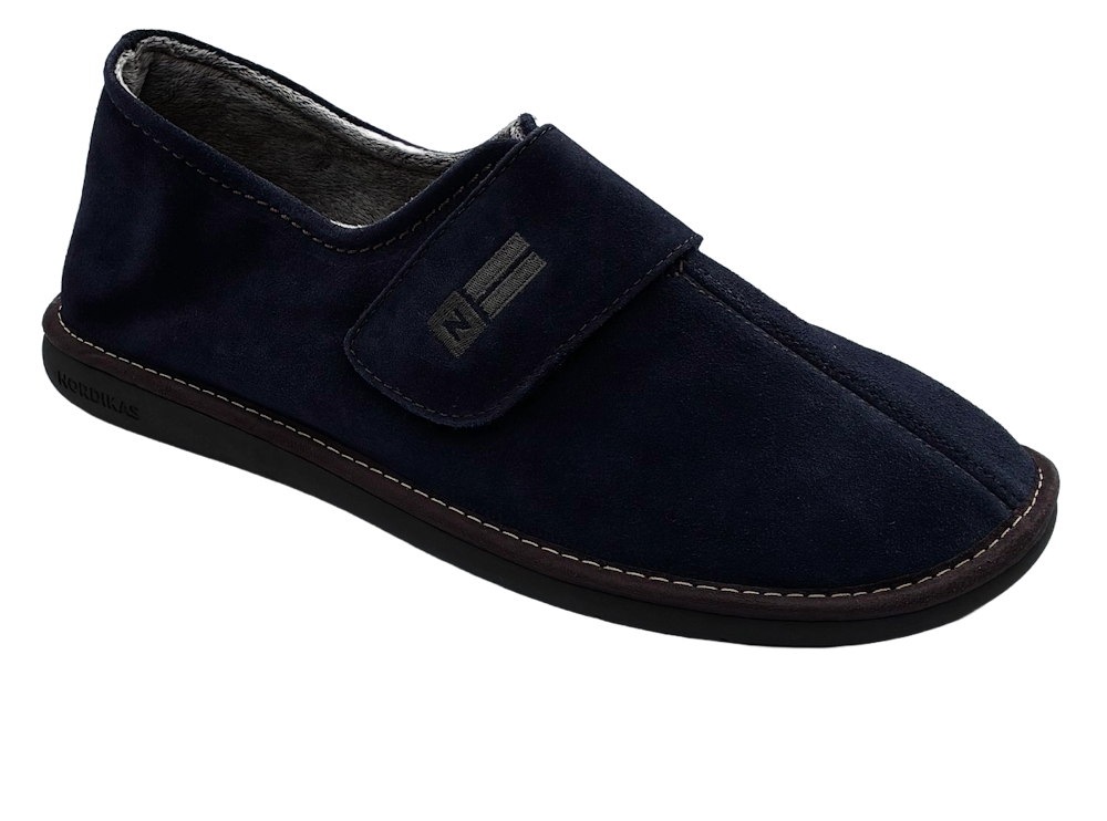 Nordikas 374 Marino/Blue Mens Full Suede Slipper with Hook & Loop Fastening - Updated Sole