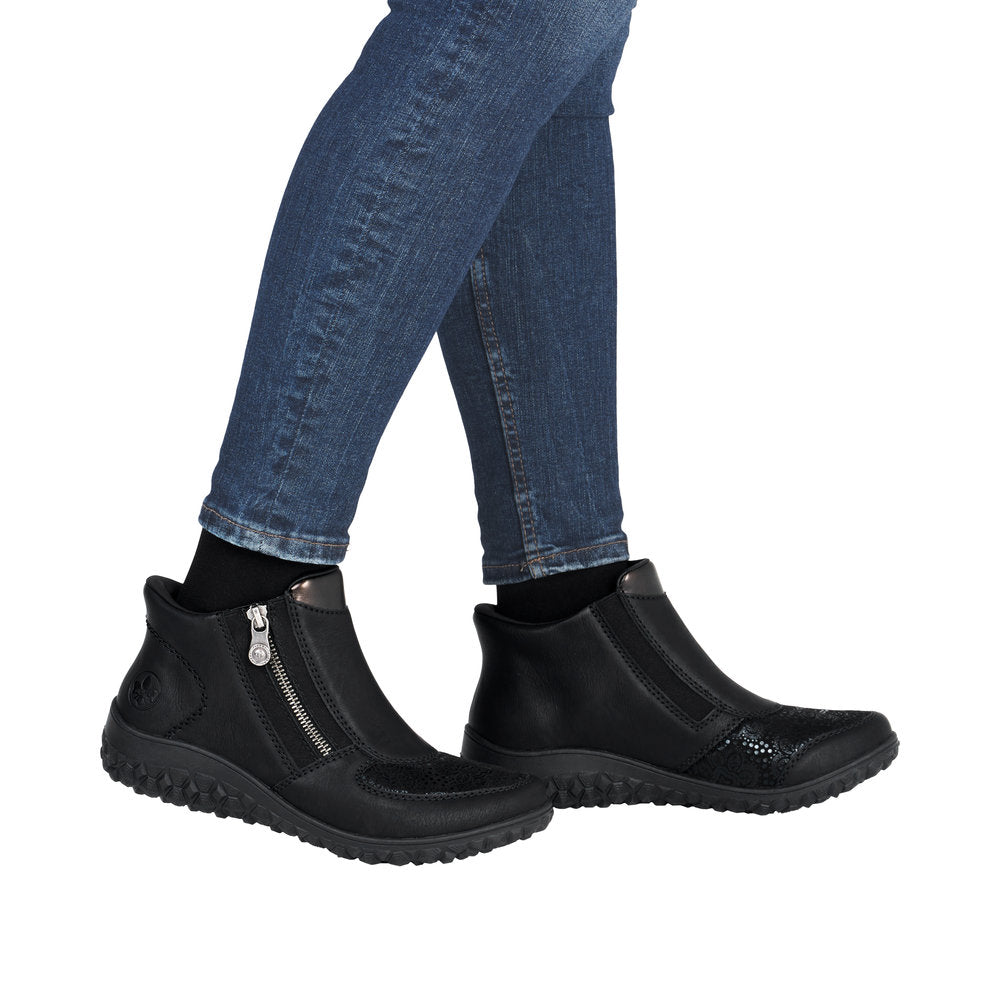 Rieker 59558-00 Black Zip Up Ankle Boot