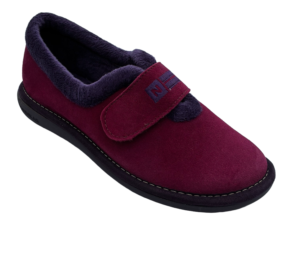 Nordikas 6348 Rubi/Red Womens Full Suede Slipper with Hook & Loop Fastening - Updated Sole