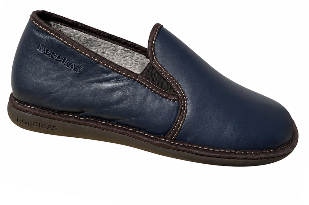 Nordikas Mens 663-N Marino/Navy Full Leather Slipper - Updated Sole