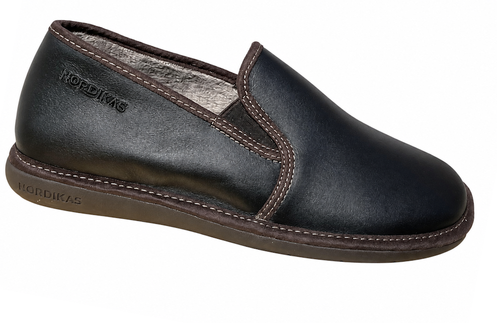 Nordikas Mens 663-N Negro/Black Full Leather Slipper - Updated Sole