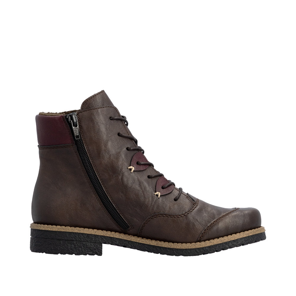 Rieker 73510-26 Brown Lace & Zip Up Ankle Boot