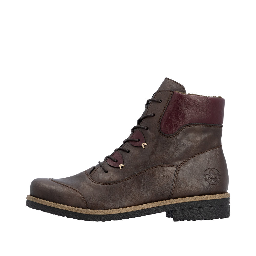 Rieker 73510-26 Brown Lace & Zip Up Ankle Boot