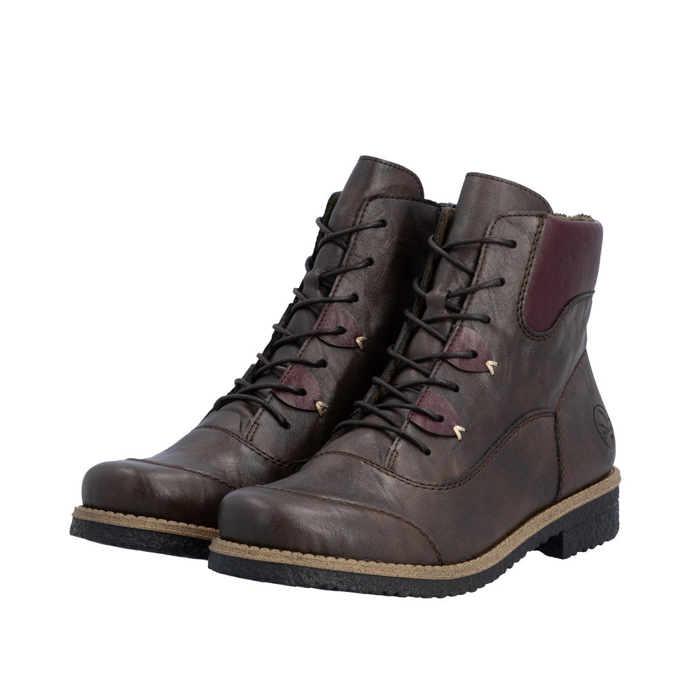 Rieker 73510-26 Brown Lace & Zip Up Ankle Boot