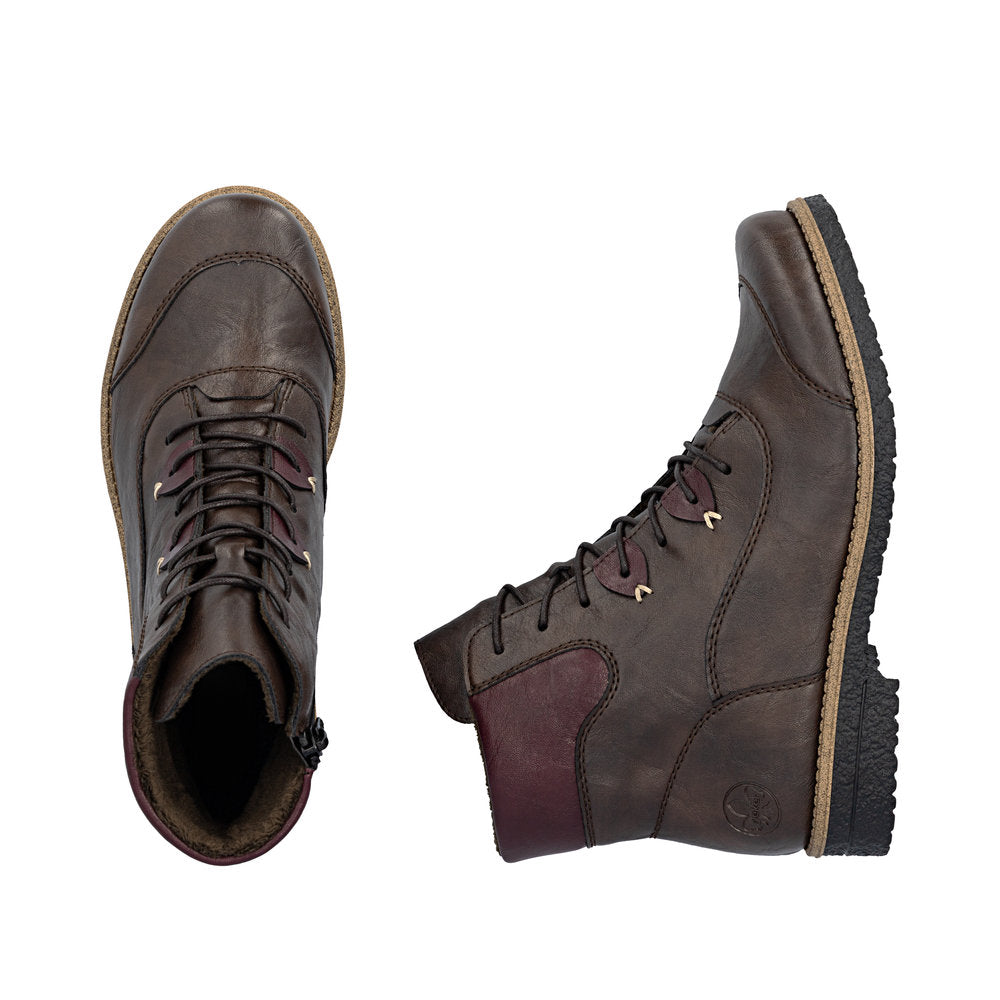 Rieker 73510-26 Brown Lace & Zip Up Ankle Boot