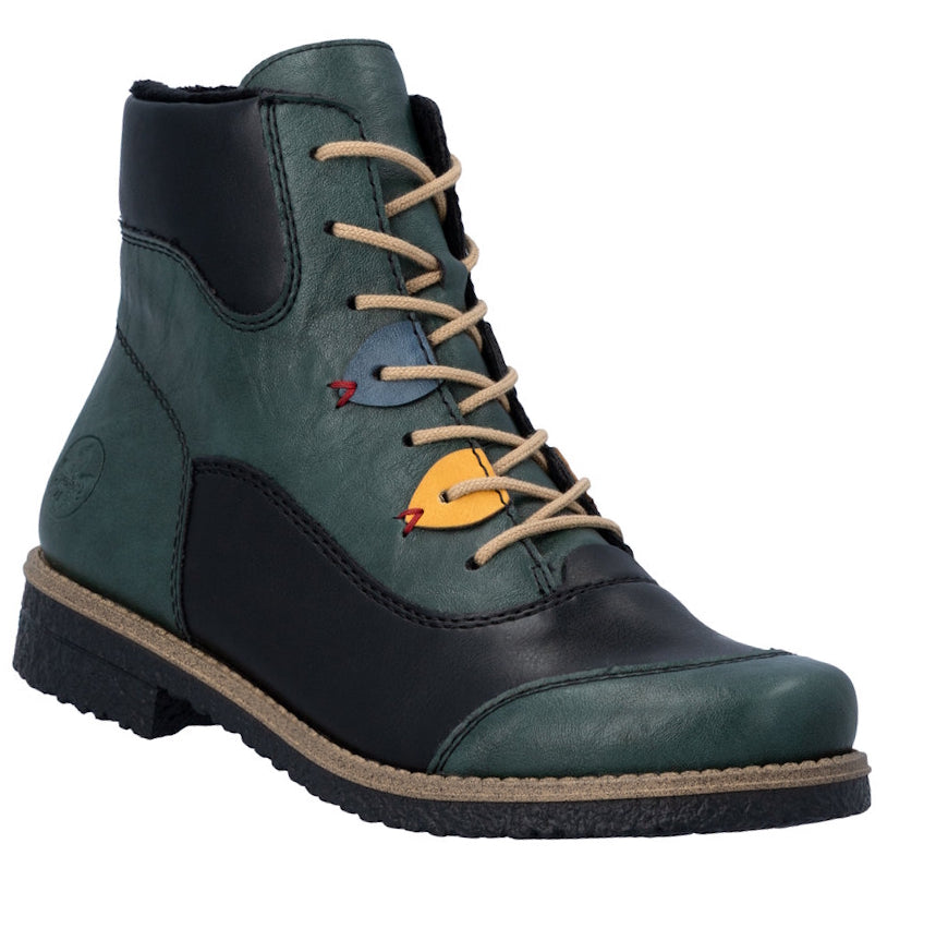 Rieker 73510-90 Green Mulicolour Lace & Zip Up Ankle Boot