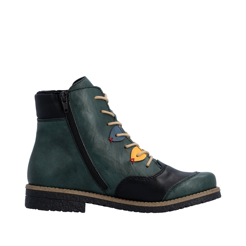 Rieker 73510-90 Green Mulicolour Lace & Zip Up Ankle Boot